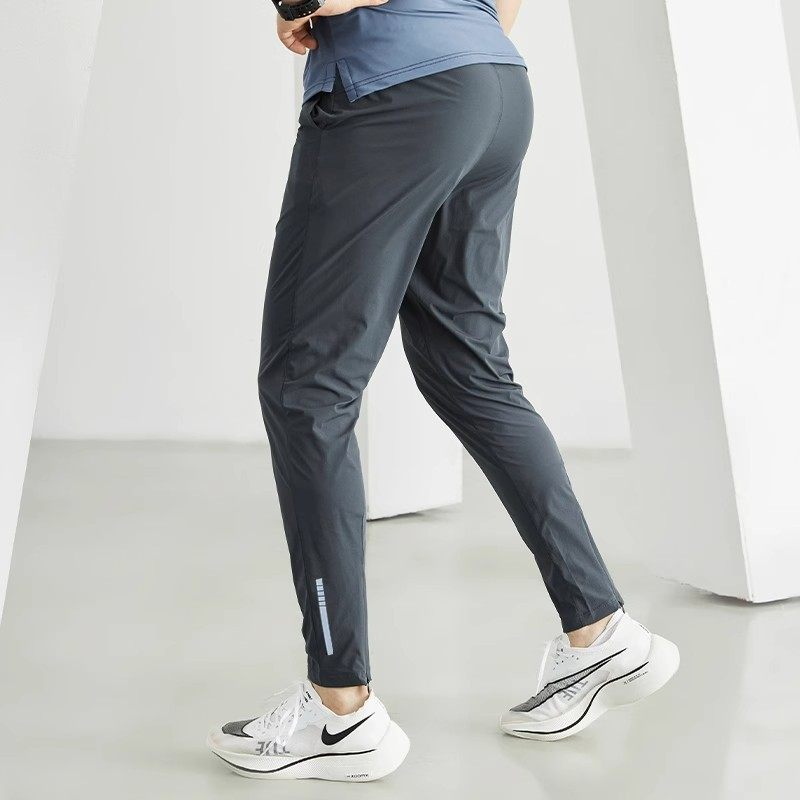 冰丝薄款运动长裤男修身弹力速干收腿小脚裤跑步拉链口袋健身裤子