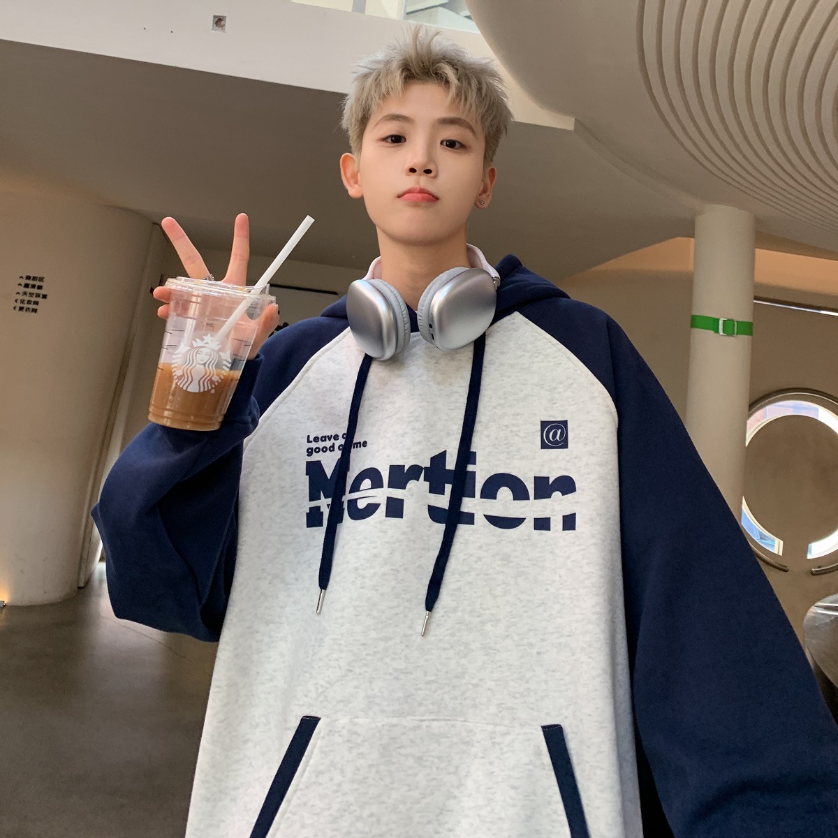 2024春季复合连帽卫衣拼接男印花宽松B213-8065-P70控88，男装卫衣，星座617A-4