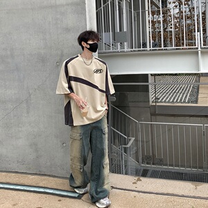 短袖t恤男美式高街潮牌拼接撞色半袖 B213-8149-P38控58图片
