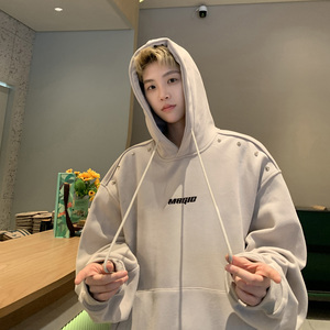 现货 华棉复合加绒加厚铆钉卫衣男字母印花 B213-8122-P70控88图片