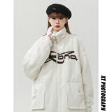 2024冬季羊羔毛撞色PU皮口袋女工装加厚外套B213-8097-P158控198，女装短外套，星座617A-4