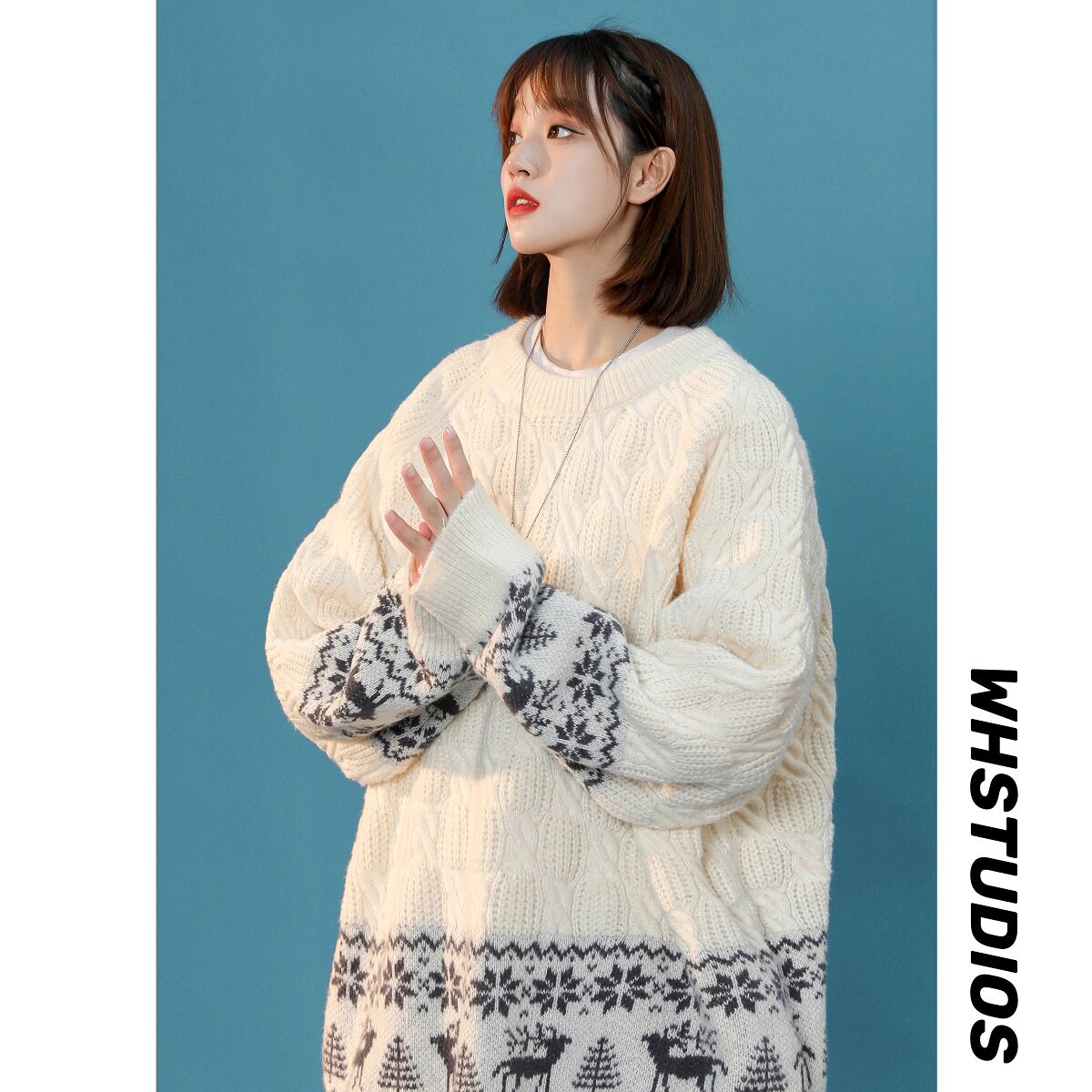 2023 Cartoon Jacquard Sweater Women's Loose knit B213-6965-P70 Control 88_voghion.com