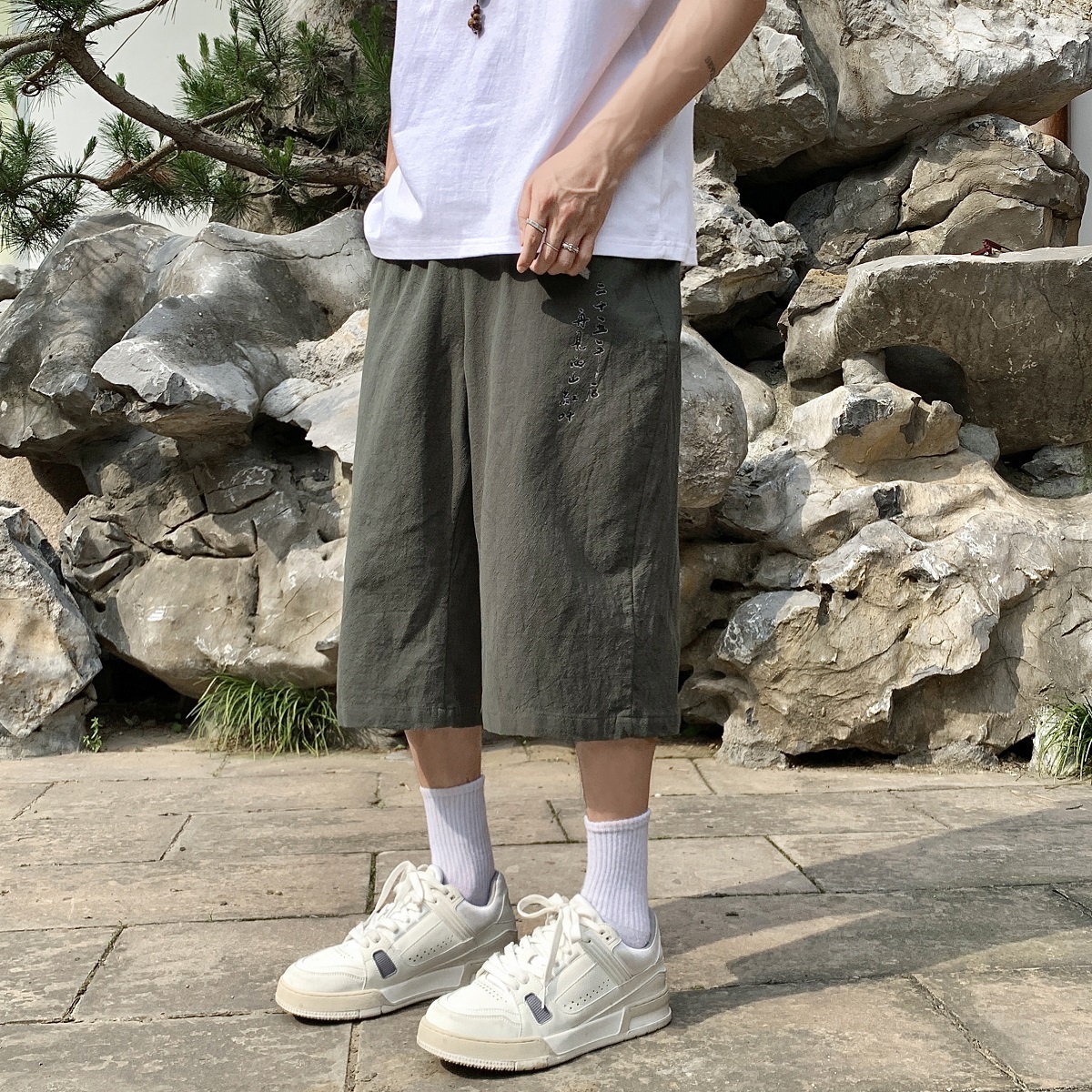 夏季薄款新中式风男宽松亚麻七分裤B213-8148-P33控49，男装休闲裤，星座617A-4