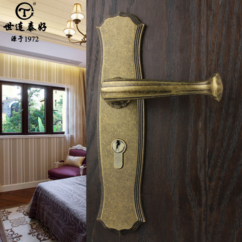 世连泰好铜锁纯铜门锁美式黑色仿古全铜室内卧室房间内门实木门锁