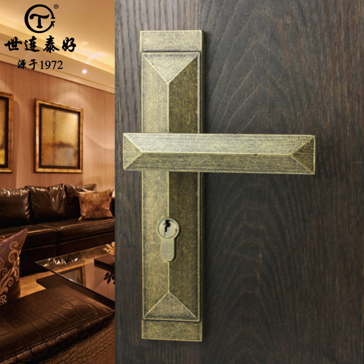 世连泰好门锁纯铜黑色美式中式仿古全铜室内卧室内门房间静音门锁