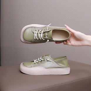 2025新款真皮单鞋牛皮软底妈妈鞋春秋舒适休闲鞋平底懒人女鞋