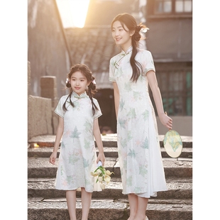 2026新款中长款亲子装旗袍夏季洋气时尚改良素雅母女旗袍连衣