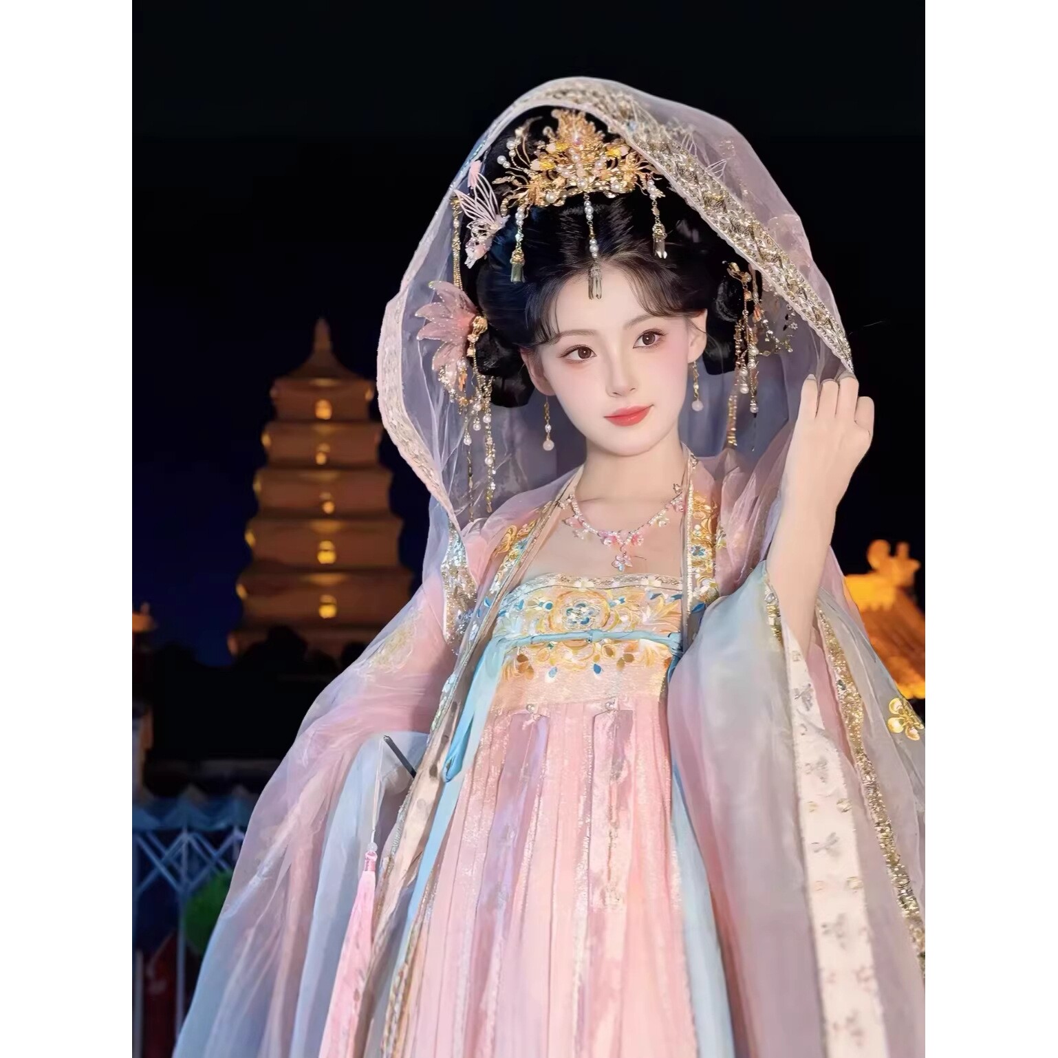 2026新款汉服唐制贵妃齐胸裙套装重工刺绣大袖斗篷日常超仙女装高
