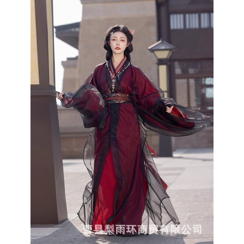 2026新款魏晋侠客风马山楚墓复原款战国袍成人汉服古装女红色直裾