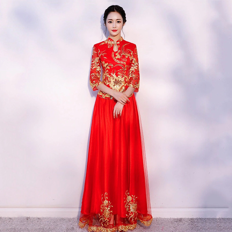 2026新款中式结婚秀禾礼服套装新娘敬酒服修身显瘦改良旗袍厂家批