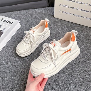 2025新款春款头层牛皮女鞋休闲系带单鞋真皮圆头厚底软底轻便