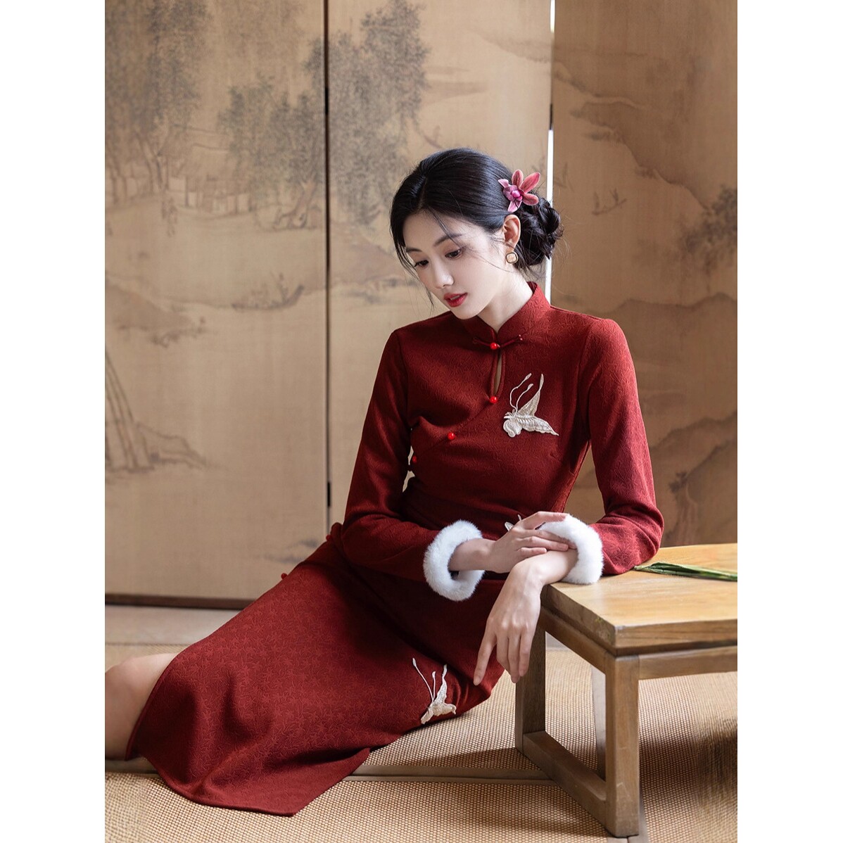 2026新款红色旗袍敬酒服新娘秋长袖订婚礼服新中式连衣裙刺绣女高