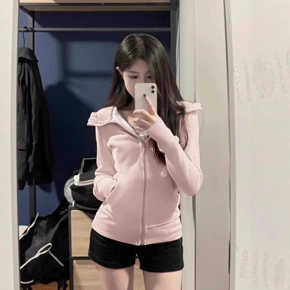 修身外套女款正肩卫衣春秋季衣服连帽衫收腰紧身短款上衣2025新款