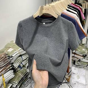 内搭显瘦灰色t恤上衣女打底衫 高品质纯棉 女夏季 圆领修身 正肩短袖