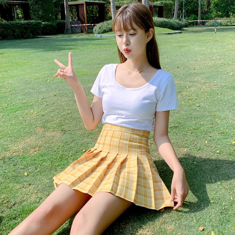 百褶裙女夏2026新款大码学院风高腰秋冬季格子半身裙a字黑色短裙