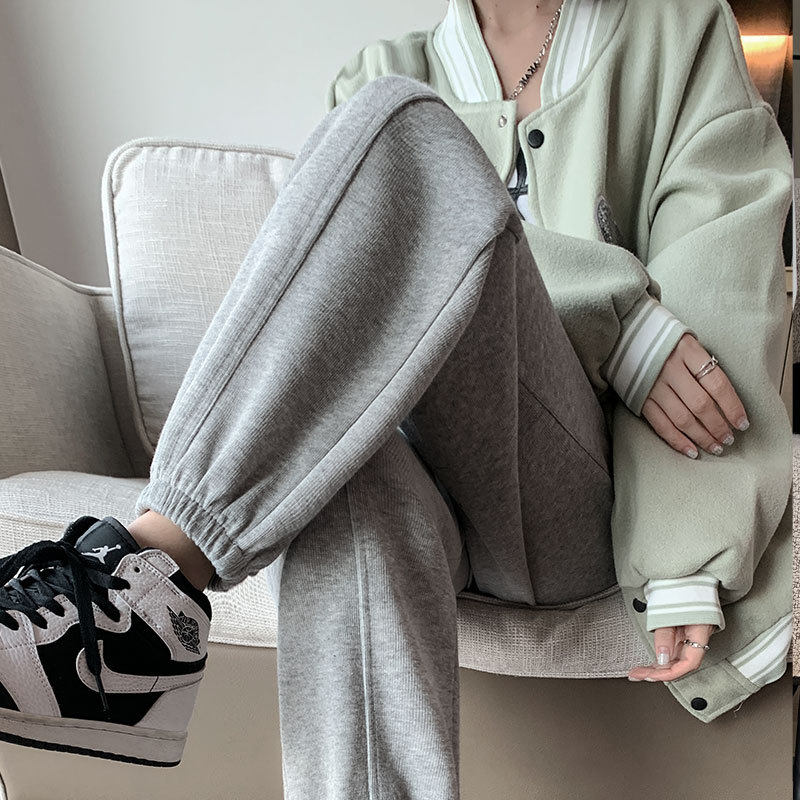 运动裤子女裤新款春秋季九分宽松休闲哈伦小个子束脚灰色卫裤