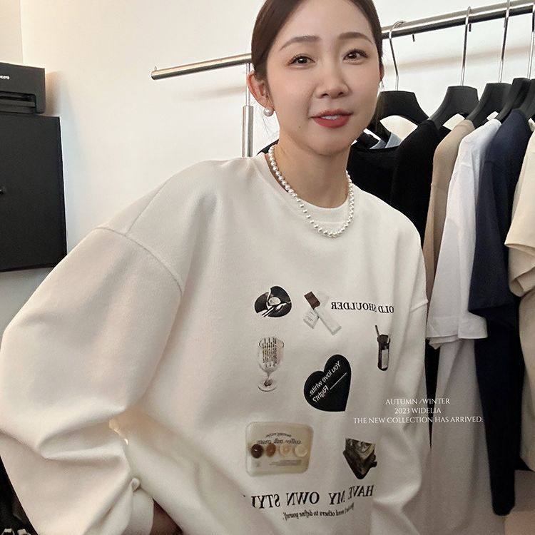 圆领卫衣女日系韩版上衣潮印花宽松休闲秋冬季新款长袖加绒加厚款