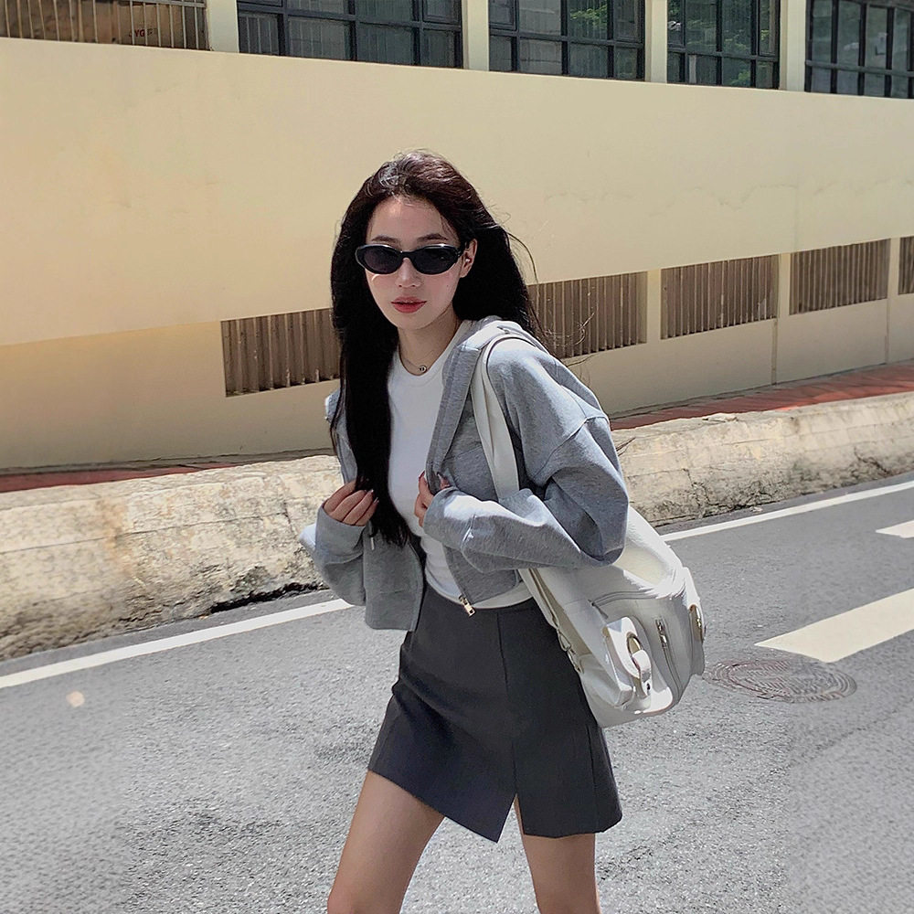 灰色开衩西装裙半身裙女2025春夏季高腰显瘦a字包臀短裙