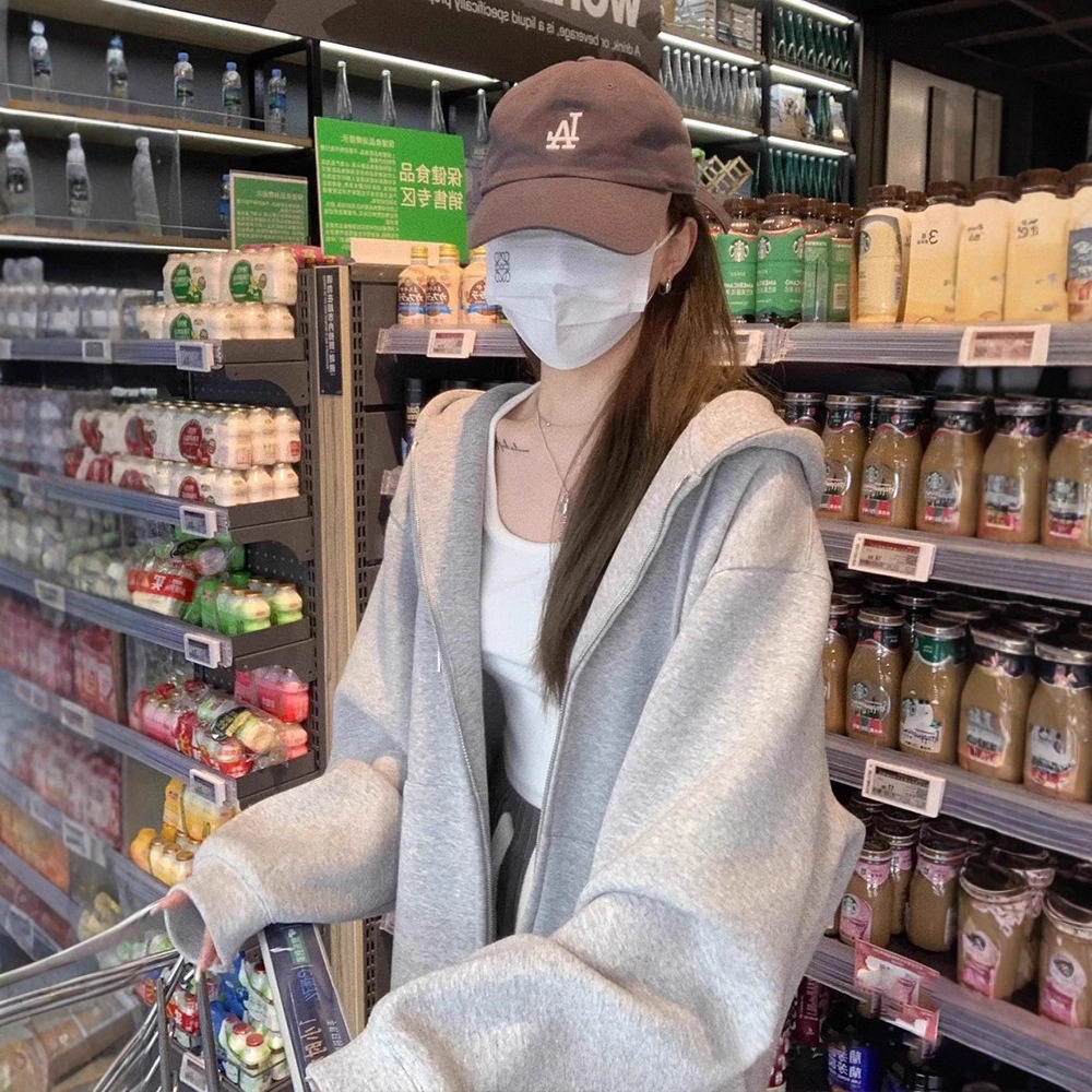 早秋外套女2025新款春秋季灰色宽松慵懒薄款休闲开衫上衣连帽卫衣