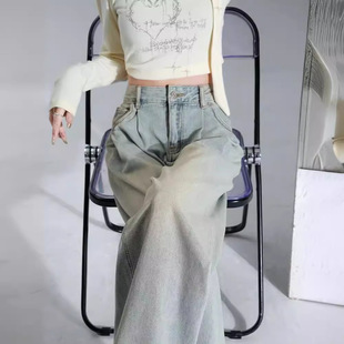 复古阔腿牛仔裤女生夏季年新款高腰宽松小个子直筒长裤ins潮