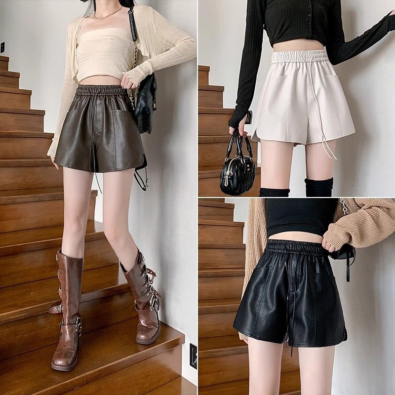 短裤PU皮女秋冬2025新款小个子外穿高腰显瘦宽松阔腿a字打底靴裤