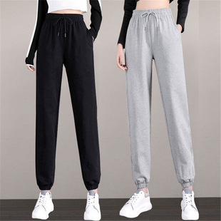 子跑步卫裤 运动裤 小个子灰色休闲裤 宽松束脚2023年新款 女春夏冬季