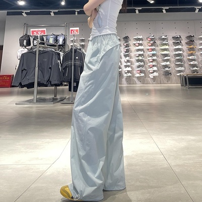 蓝色速干工装裤女夏季薄款2025新款宽松直筒休闲小个子阔腿