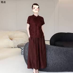 2025新款 国风妈妈褶皱 高端香云纱真丝桑蚕丝上衣女士套装 杭州中式
