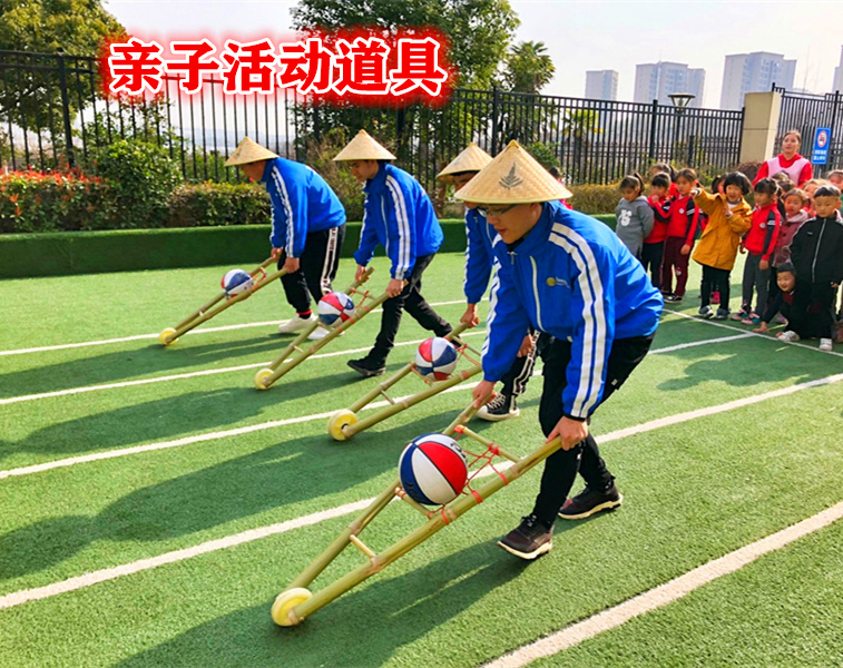 竹木手推车独轮车特色小孩子玩具安吉器材儿童户外游戏玩具运动会