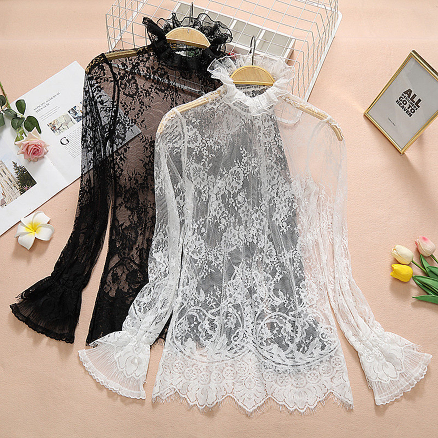 蕾丝打底衫女长袖2025秋装新款韩版秋冬女士内搭洋气镂空网纱上衣,女装/女士精品,蕾丝衫/雪纺衫,淘宝优惠券,粉丝福利购,淘宝优惠卷