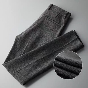 男士 直筒磨毛裤 子男修身 男秋冬季 裤 毛呢料休闲裤 商务西装 西裤 厚款