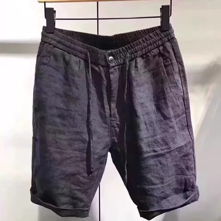 夏季亚麻五分短裤男纯色棉麻休闲中裤松紧腰修身薄款沙滩裤大码潮