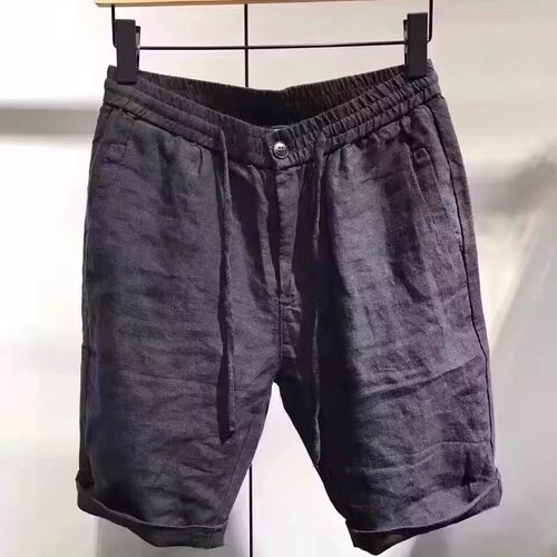夏季亚麻五分短裤男纯色棉麻休闲