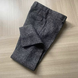 冬季新款加厚男士小直筒长裤复古猎装人字纹裤子男雪花呢羊毛呢裤