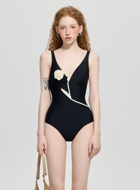 MUMUSWIM法式高级连体性感比基尼小胸聚拢遮肚显瘦温泉度假泳衣女