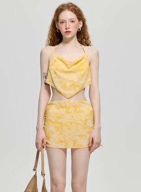 高端定制显白纯欲风性感分体比基尼遮肚显瘦温泉度假泳衣女