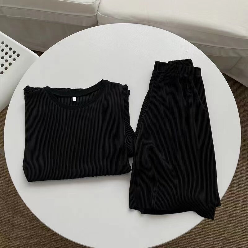 아이스 실크 스포츠 정장 남성용 플러스 사이즈 플러스 사이즈 300 파운드 여름 루즈 캐주얼 티셔츠 반바지 반팔 투피스 트렌디 세트