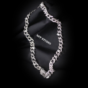 NFF欧美风街头嘻哈满钻项链男女ins潮百搭潮流粗款古巴链颈链饰品