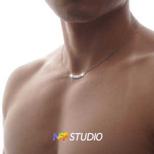 NFF轻奢小众微笑钻石弧形项链男细链不掉色潮锁骨链金属链条颈链