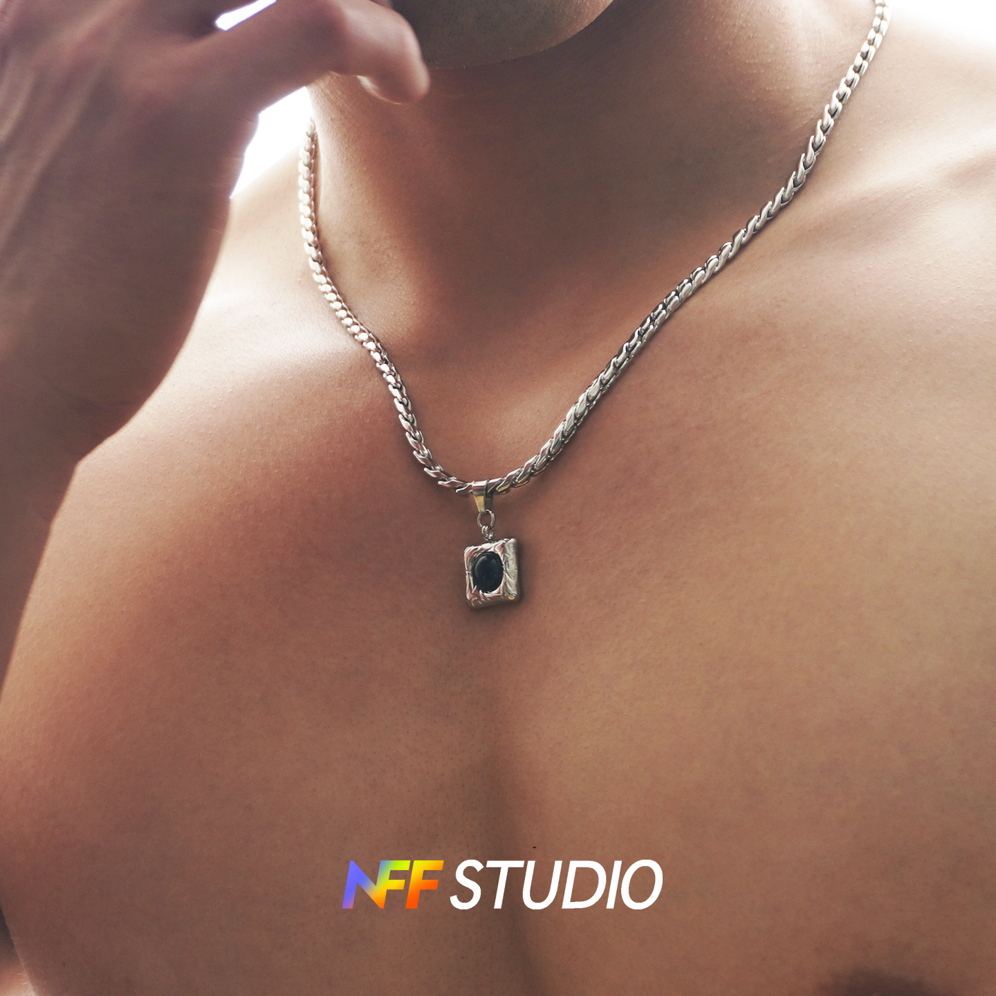 NFF原创设计方形吊坠钛钢项链
