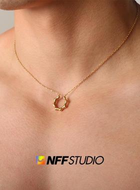 韩系太阳项链女轻奢小众钛钢金色