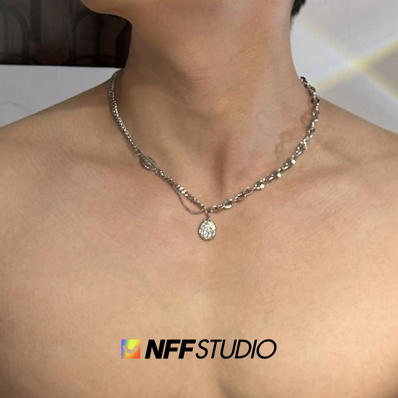 钛钢吊坠通体钛钢双唇链