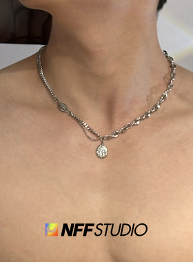 钛钢吊坠通体钛钢双唇链