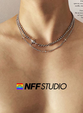 NFF一链两带欧美轻奢星芒钛钢项链男嘻哈潮小众设计高级感锁骨链
