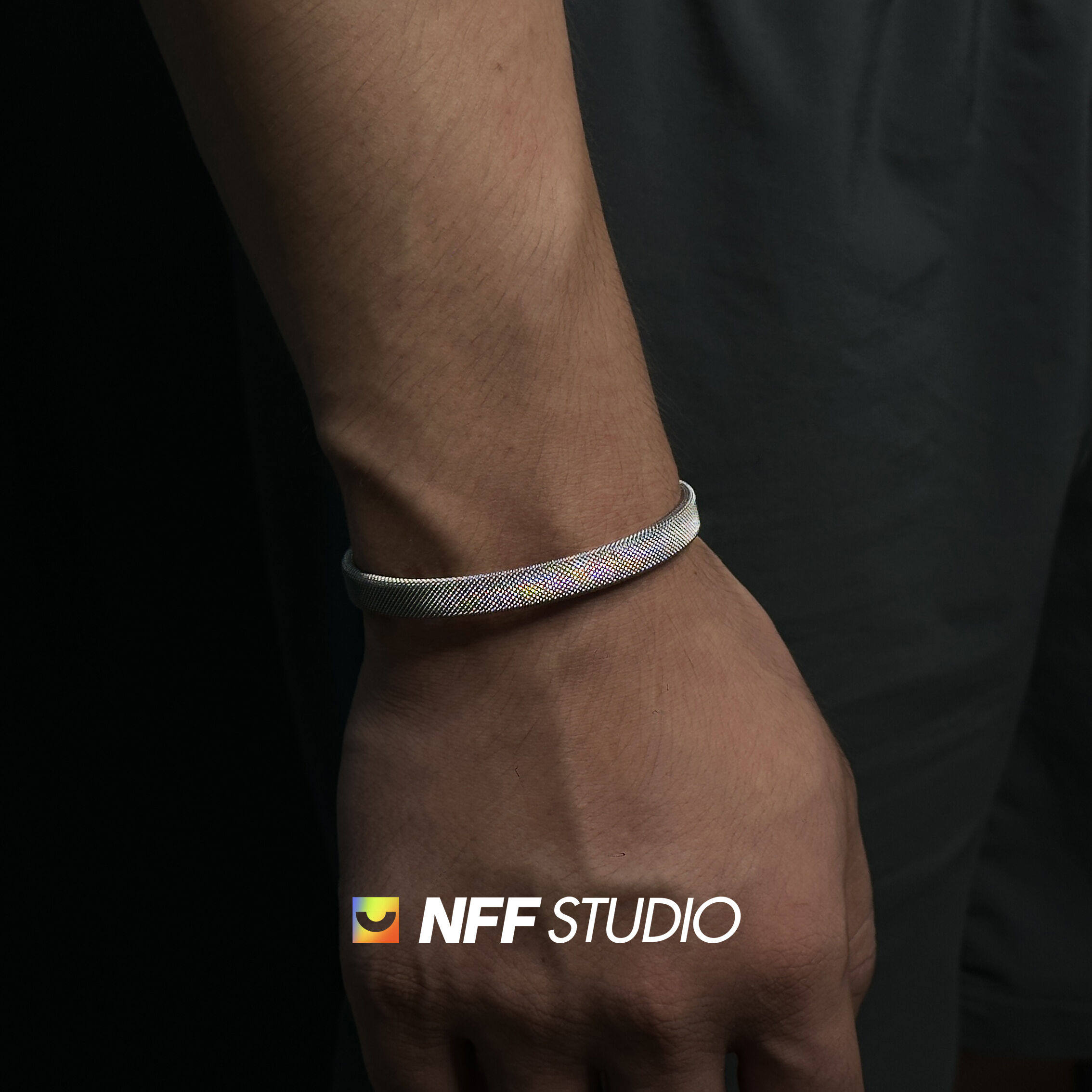 NFF编制钛钢C形开口手镯重工轻奢高级感不掉色手链男士健身手镯