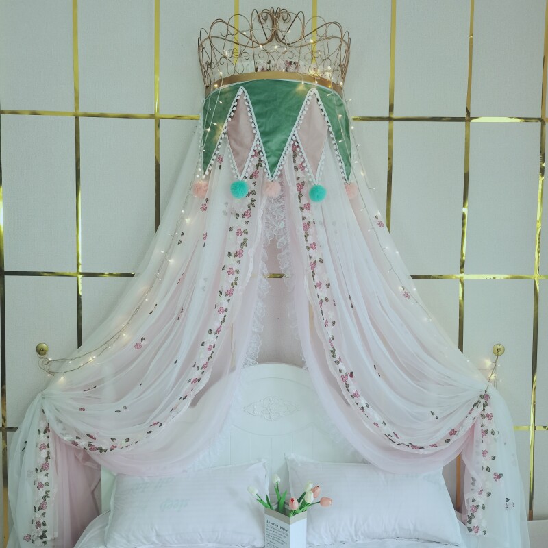 床幔床帘床头帘公主房少女装饰可爱玫瑰刺绣纱浪漫家用卧室通用i.