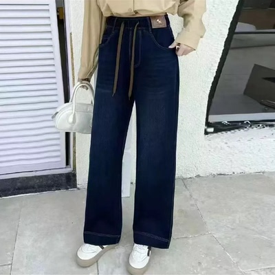 2026春季高腰系带直筒牛仔裤女