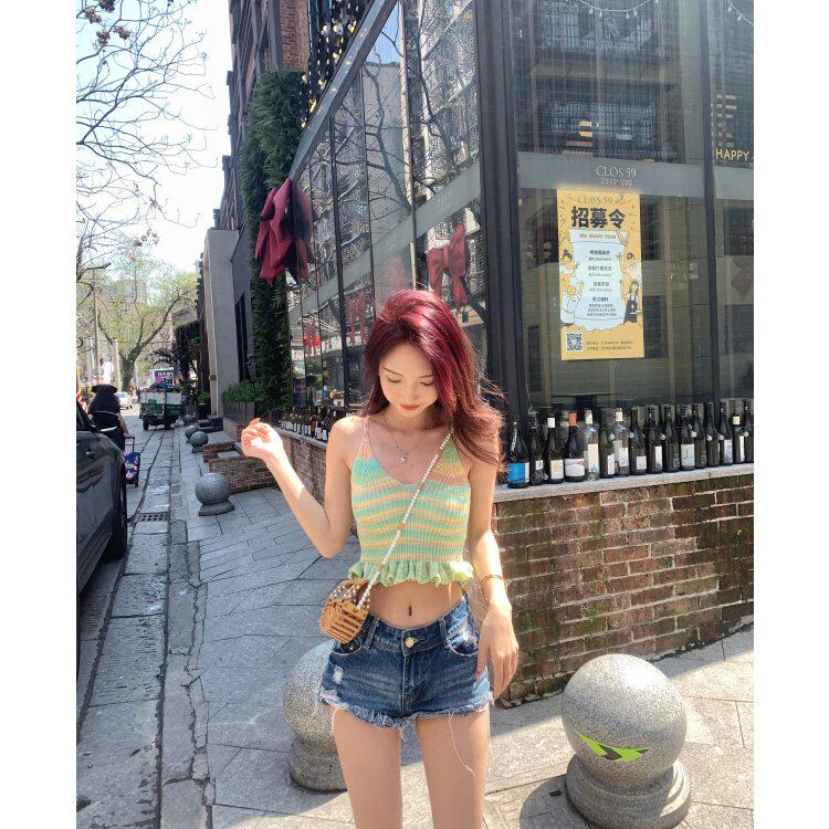 彩虹条纹吊带背心女内搭打底夏季多巴胺穿搭甜美美背无袖短款上衣