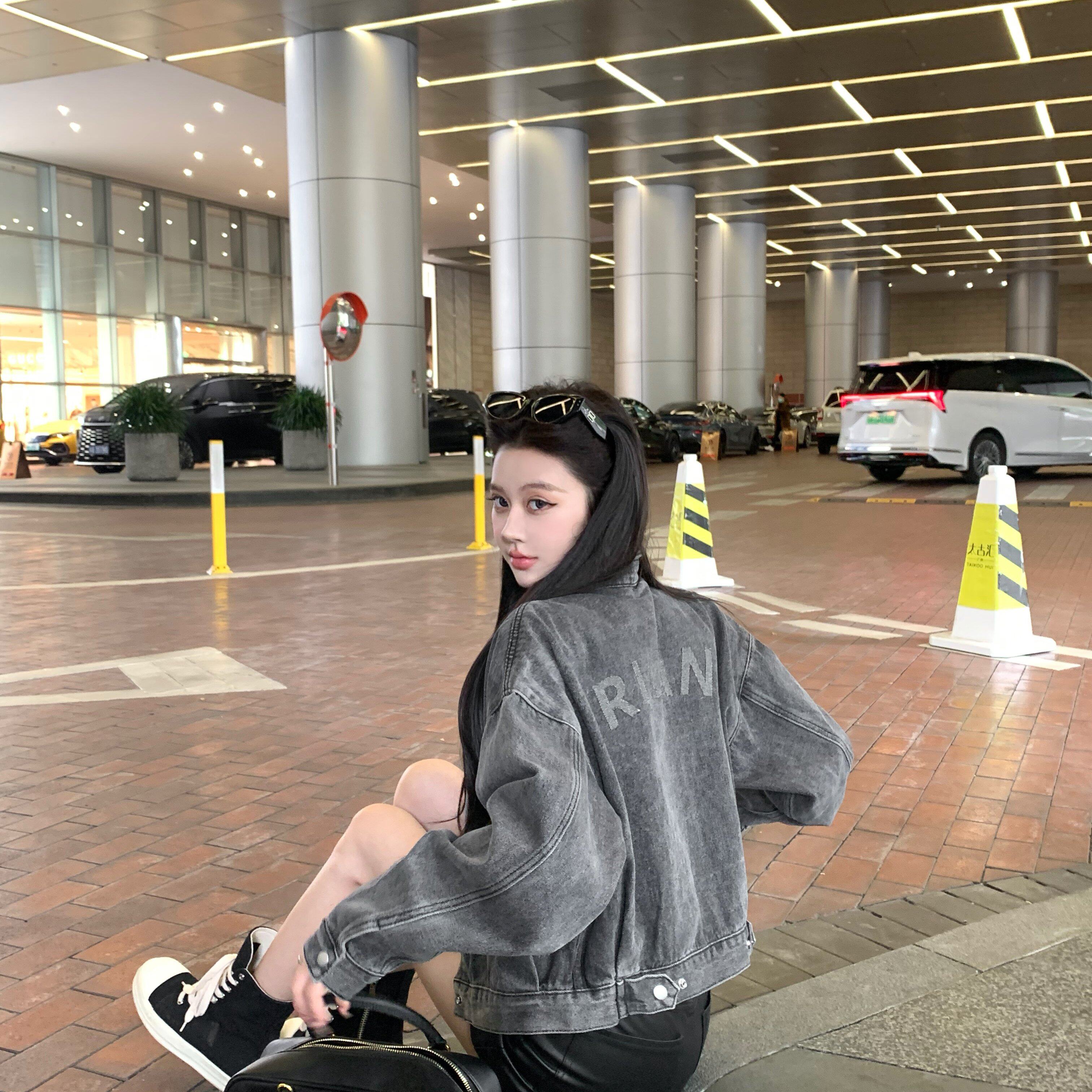 实拍实价 美式潮牌感秋款设计感小众机车牛仔外套街头牛仔外套