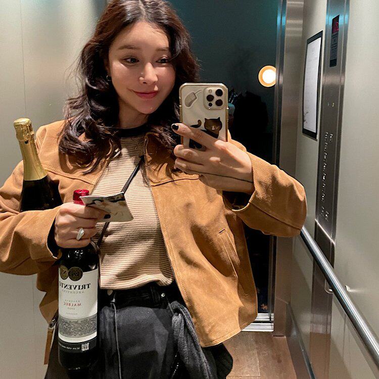 高雅气质 韩国东大门麂皮绒拉链开衫 休闲宽松夹克韩版外套